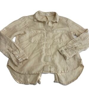Cloth & Stone Shirt Women Large Cream Linen Button Down Split Back Anthropologie